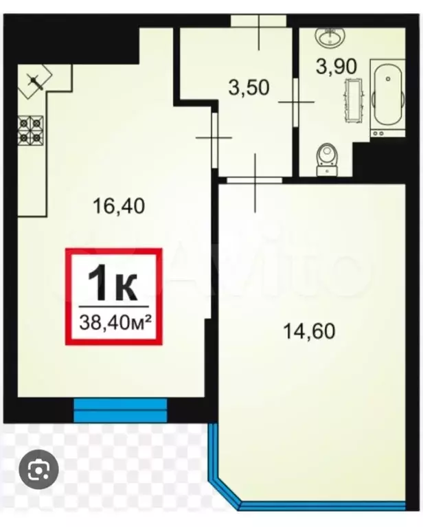 1-к. квартира, 38,4 м, 5/16 эт. - Фото 0