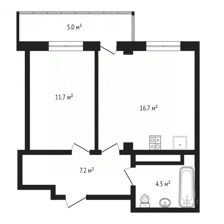 Студия Тюменская область, Тюмень ул. Константина Посьета, 10 (26.0 м) - Фото 2