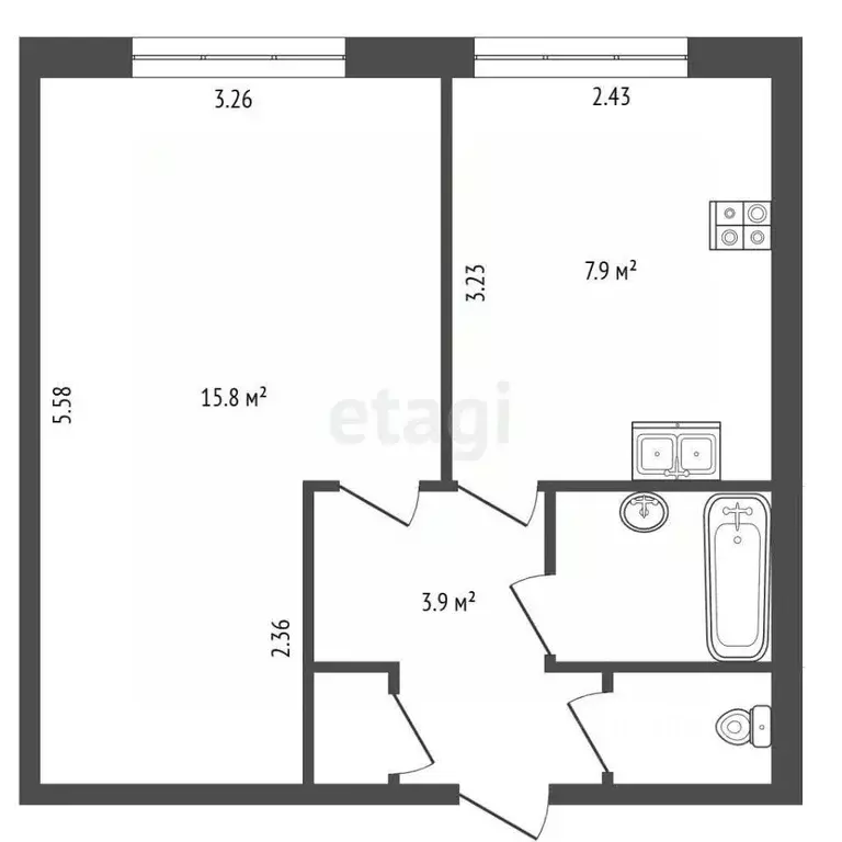 1-к кв. Санкт-Петербург ул. Софьи Ковалевской, 5К7 (31.2 м) - Фото 2