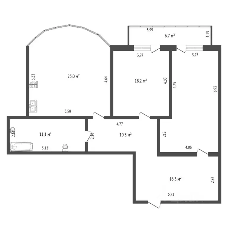2-к кв. Тюменская область, Тюмень ул. Герцена, 55 (114.3 м) - Фото 1