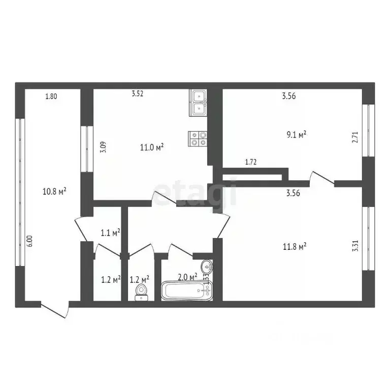 2-к кв. Ростовская область, Ростов-на-Дону Казахская ул., 7 (52.0 м) - Фото 1