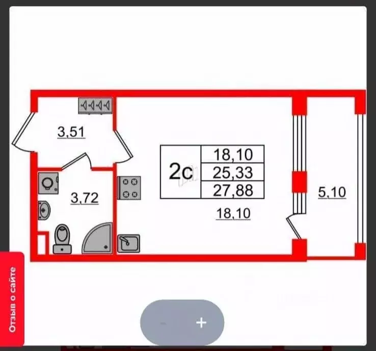 Студия Санкт-Петербург пос. Стрельна, просп. Буденного, 20к1 (25.33 м) - Фото 1