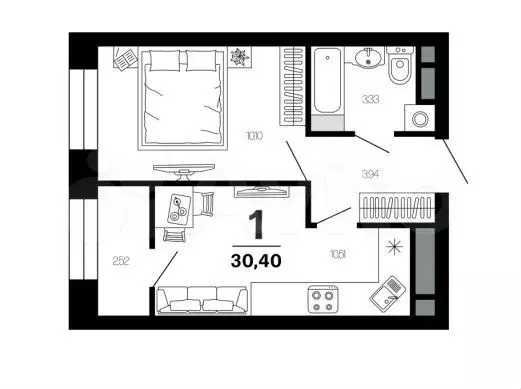 1-к. квартира, 30,4 м, 19/21 эт. - Фото 1
