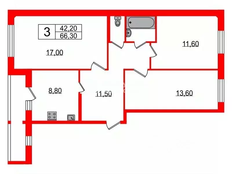 3-к кв. Ленинградская область, Кировск Новая ул., 9 (66.3 м) - Фото 1