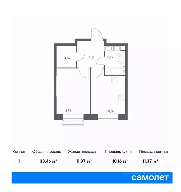 1-к кв. Москва Цветочные Поляны жилой комплекс, к8 (33.46 м) - Фото 0