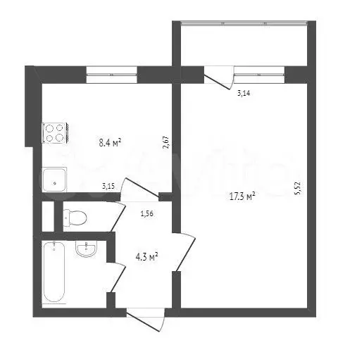 1-к. квартира, 30,9 м, 8/9 эт. - Фото 0