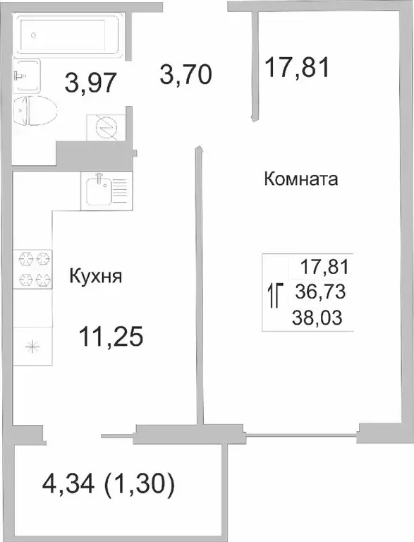 1-к кв. Псковская область, Псков ул. Юности, 22 (37.62 м) - Фото 0