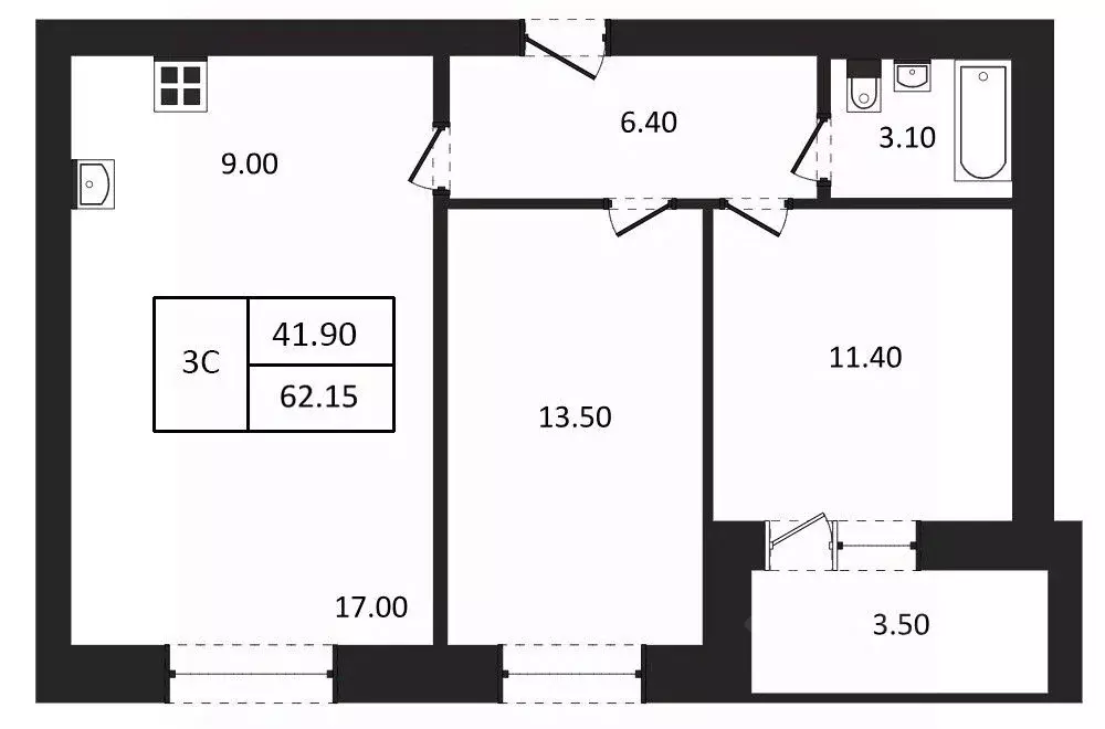 3-к кв. Новосибирская область, Новосибирск  (62.15 м) - Фото 0