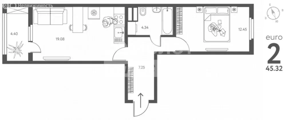 2-комнатная квартира: Липецк, улица Перова, 2Д (45.32 м) - Фото 1