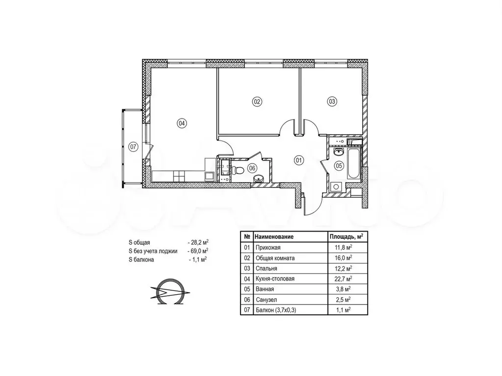 2-к. квартира, 70,1 м, 16/19 эт. - Фото 1