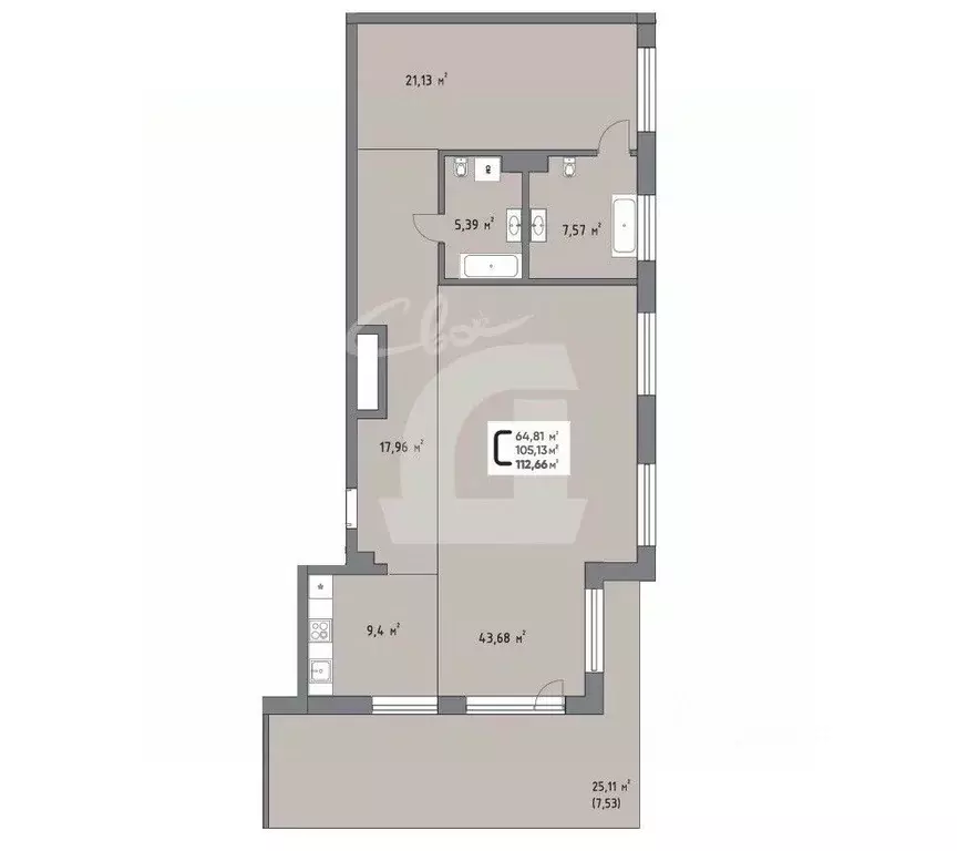 Студия Краснодарский край, Краснодар ул. Михаила Барибана, 5 (112.66 ... - Фото 2