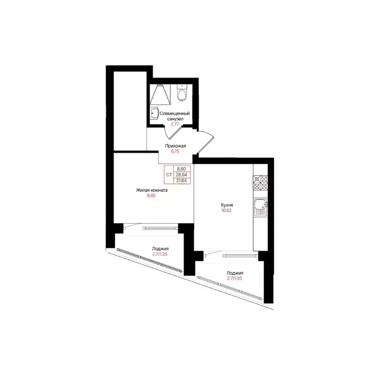 Студия Татарстан, Казань Лето жилой комплекс (31.64 м) - Фото 2