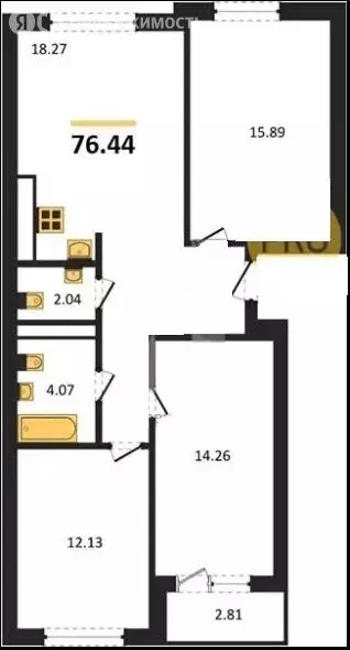 3-комнатная квартира: Пионерский, улица Гептнера, 17 (76.78 м) - Фото 1