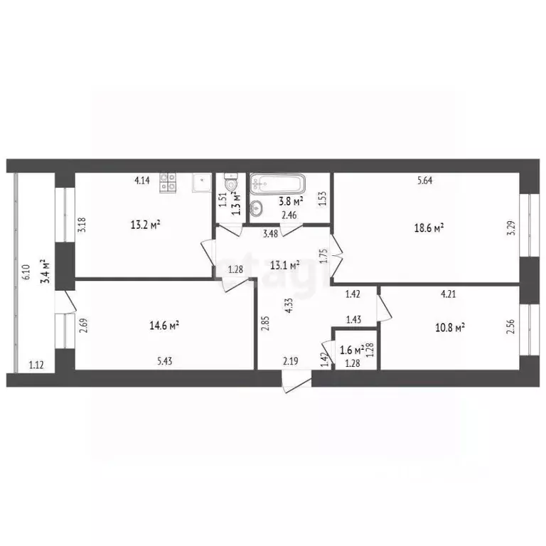 3-к кв. Забайкальский край, Чита Октябрьский мкр, 10 (80.4 м) - Фото 2