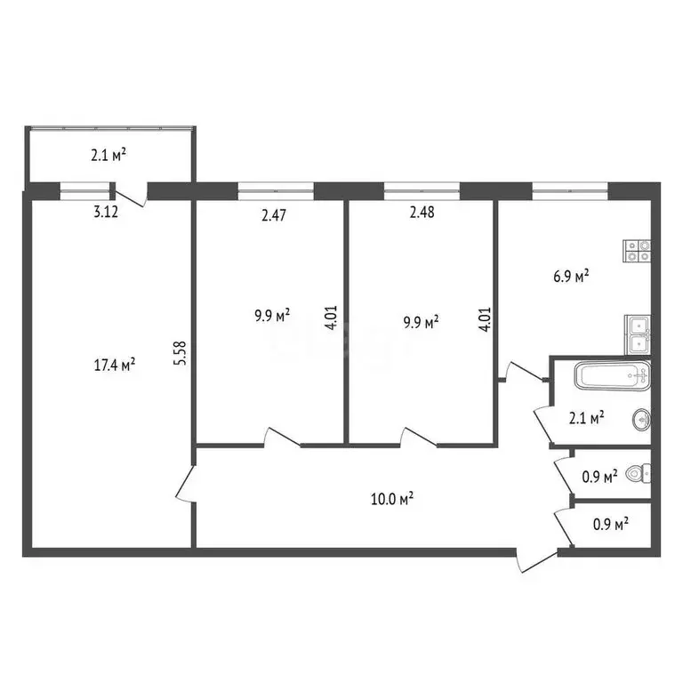 3-комнатная квартира: Колпино, Тверская улица, 48 (58 м) - Фото 1