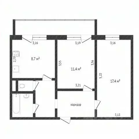 2-к кв. Белгородская область, Белгород ул. Есенина, 36 (52.0 м) - Фото 2