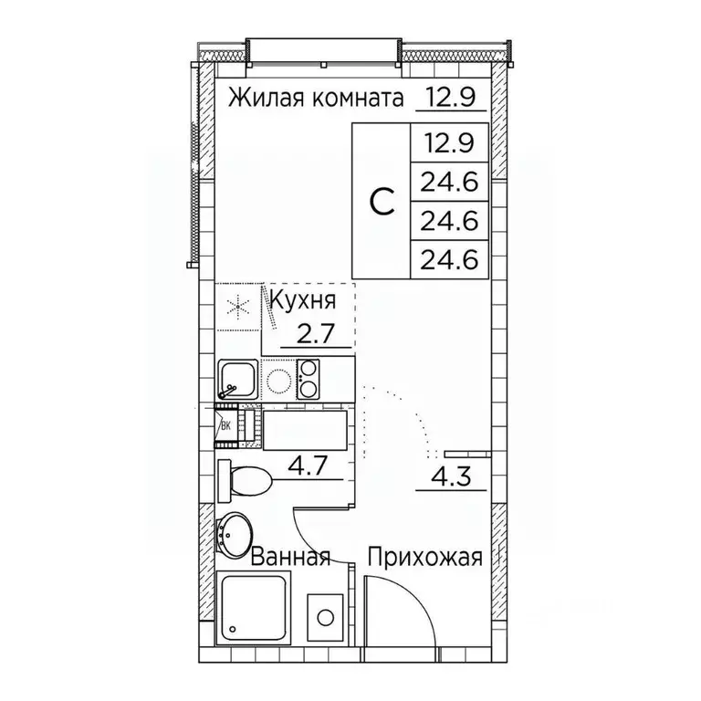 1-к кв. Приморский край, Владивосток ул. Расула Гамзатова, 7к2 (24.6 ... - Фото 1