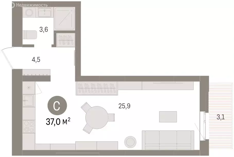 Квартира-студия: Челябинская область, Сосновский муниципальный округ, ... - Фото 2