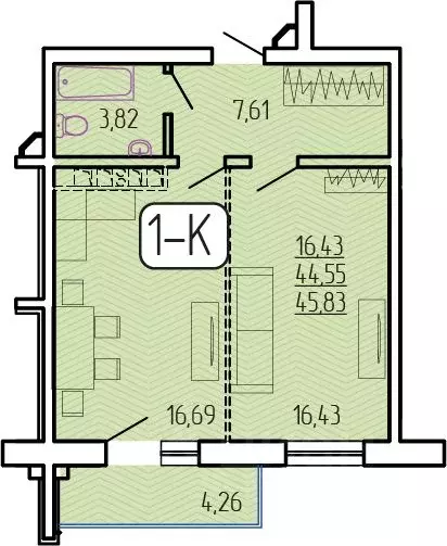 1-к кв. Бурятия, Улан-Удэ 129-й мкр,  (45.83 м) - Фото 1