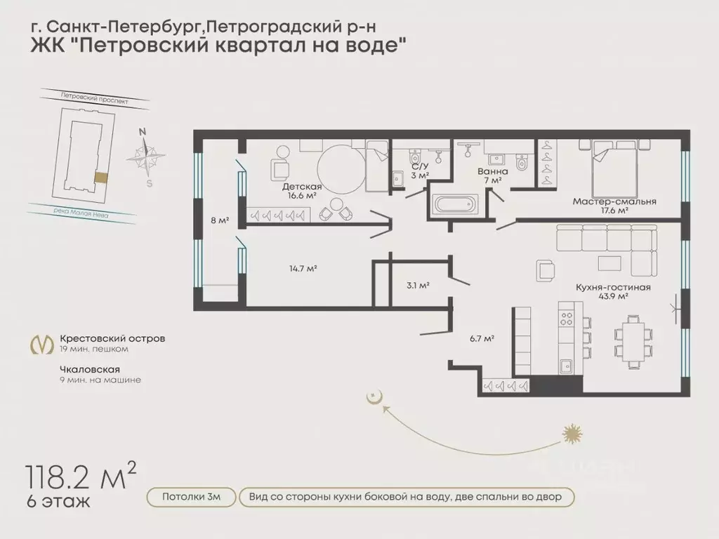 3-к кв. Санкт-Петербург Петровский просп., 24к2 (125.0 м) - Фото 2