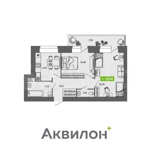 2-к. квартира, 53м, 7/9эт. - Фото 1