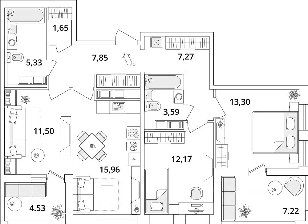 3-к кв. Санкт-Петербург Кубинская ул., 82к3с1 (84.8 м) - Фото 0