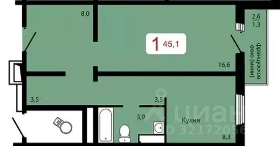 1-к кв. Красноярский край, Красноярск Аральская ул., 43 (45.0 м) - Фото 2