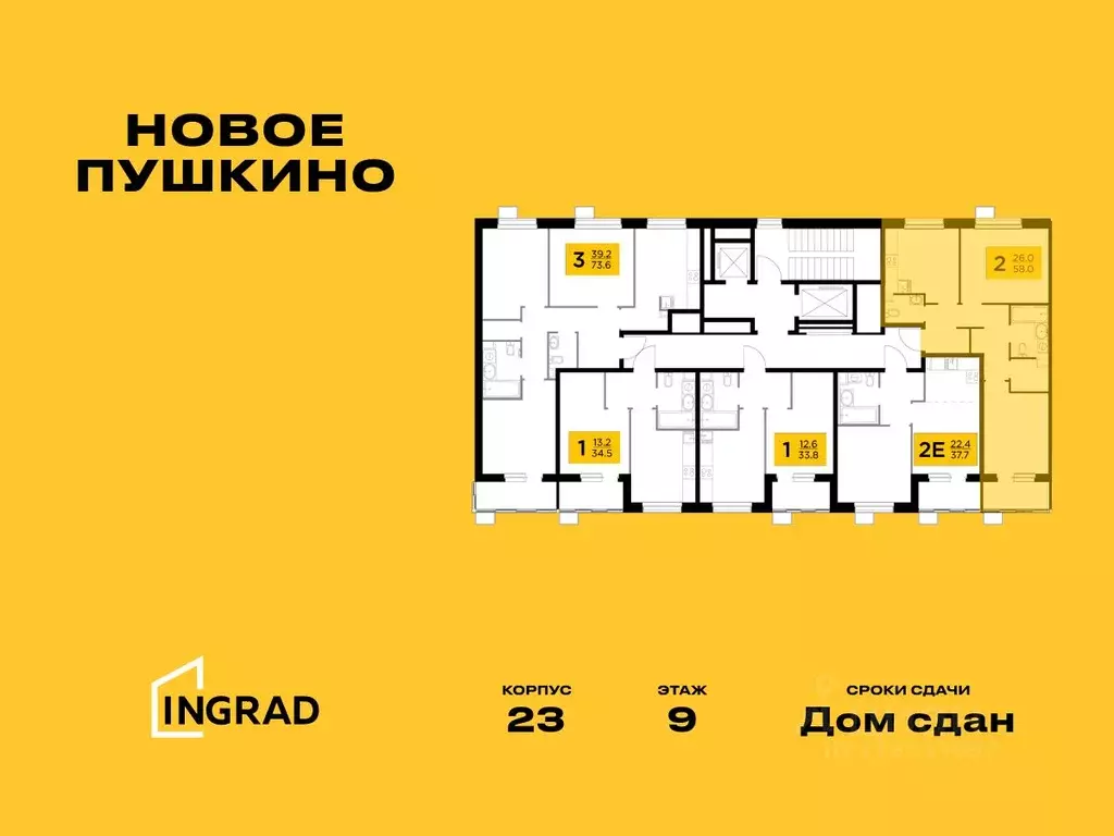 2-к кв. Московская область, Пушкино Новое Пушкино мкр, к23 (57.6 м) - Фото 1