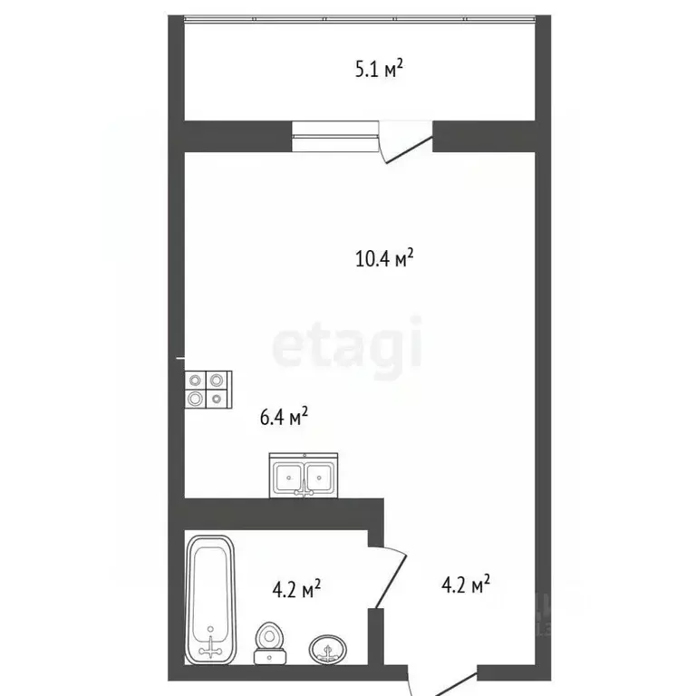 Студия Тюменская область, Тюмень ул. Братьев Бондаревых, 5 (25.3 м) - Фото 2