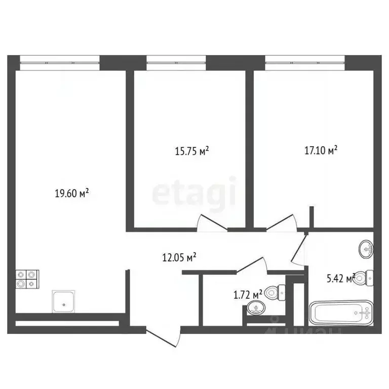 2-к кв. Тюменская область, Тюмень ул. Евгения Войнова, 7 (75.9 м) - Фото 2