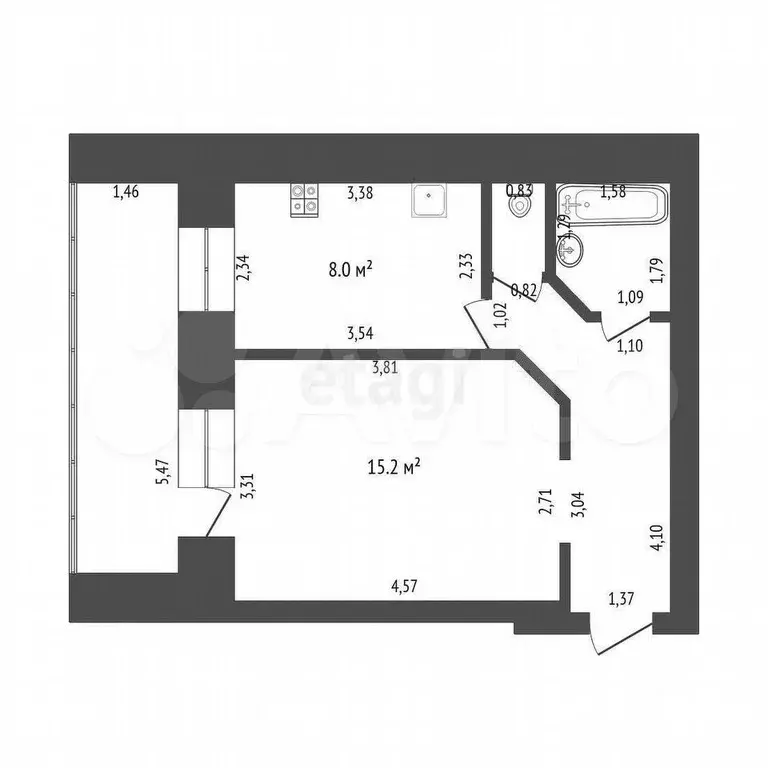 1-к. квартира, 33,8 м, 9/9 эт. - Фото 0