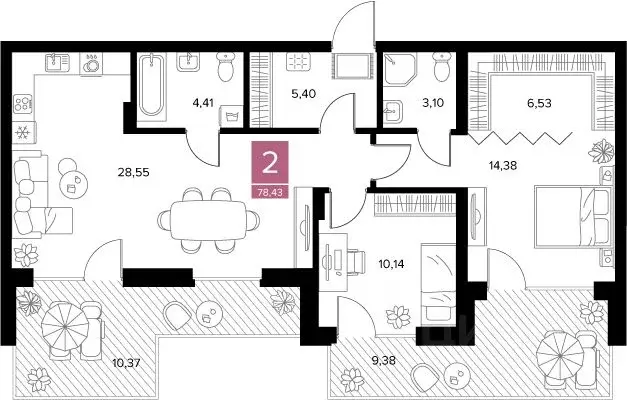 2-к кв. Рязанская область, Рязань Забайкальская ул. (78.43 м) - Фото 1