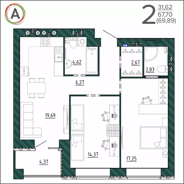 2-комнатная квартира: Брянск, улица Ульянова, 24 (69.89 м) - Фото 0