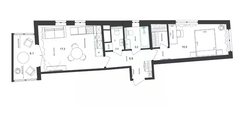 1-к кв. Санкт-Петербург просп. Крузенштерна, 4с1 (44.2 м) - Фото 2
