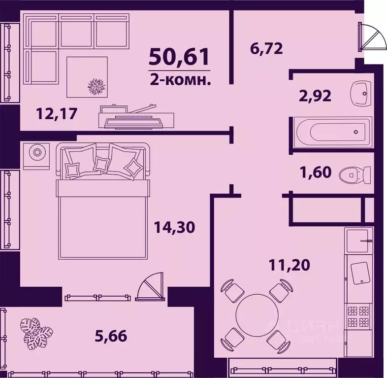 2-к кв. Ульяновская область, Ульяновск ул. Врача Михайлова (50.61 м) - Фото 0