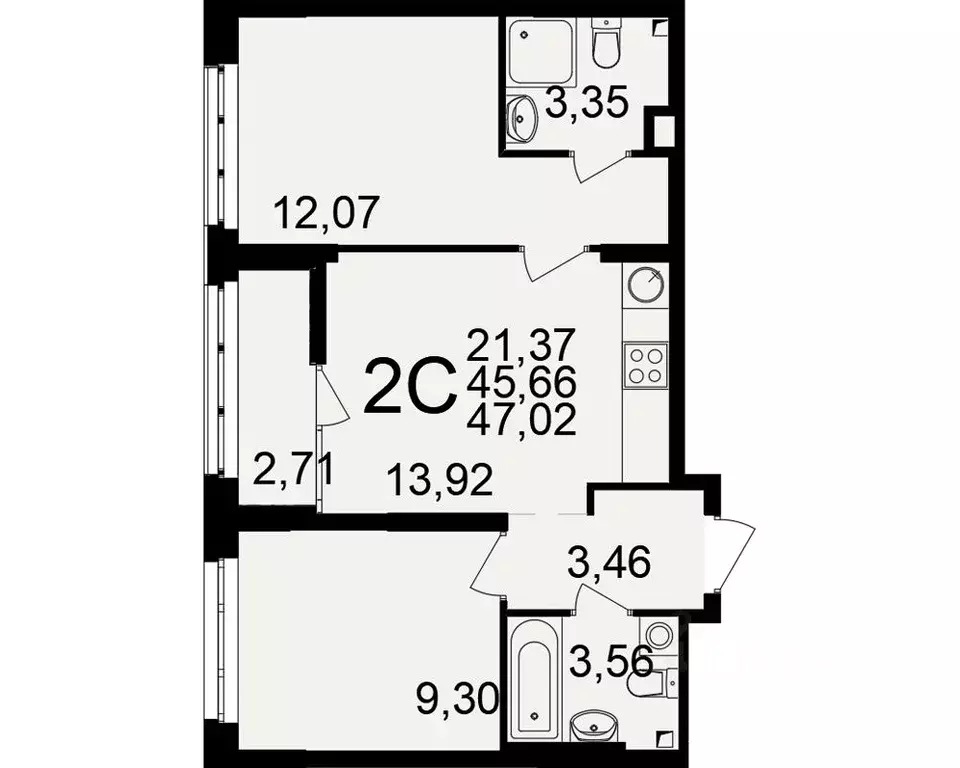 2-к кв. Рязанская область, Рязань Аура жилой комплекс (45.66 м) - Фото 1