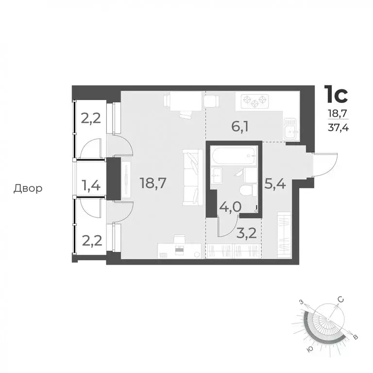 1-комнатная квартира: Новосибирск, улица Аэропорт, 62 (37.4 м) - Фото 0