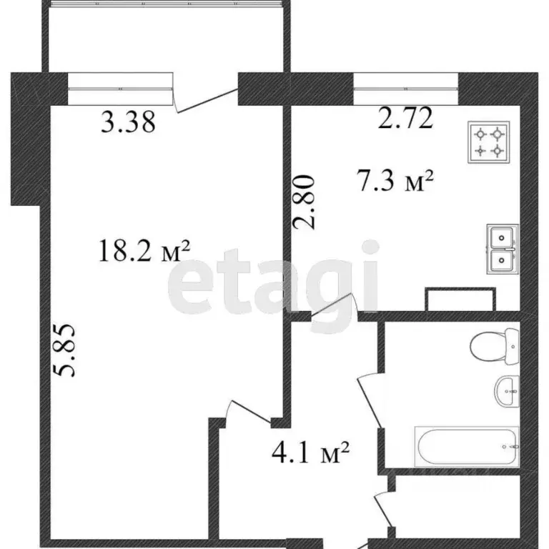 1-к кв. Вологодская область, Вологда Ярославская ул., 27А (34.5 м) - Фото 2