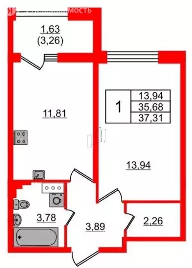 1-комнатная квартира: Санкт-Петербург, проспект Маршала Блюхера, 3к1 ... - Фото 1