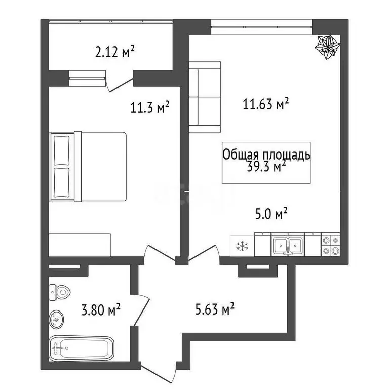 2-комнатная квартира: Новосибирск, Плющихинская улица, 2 (39.3 м) - Фото 1