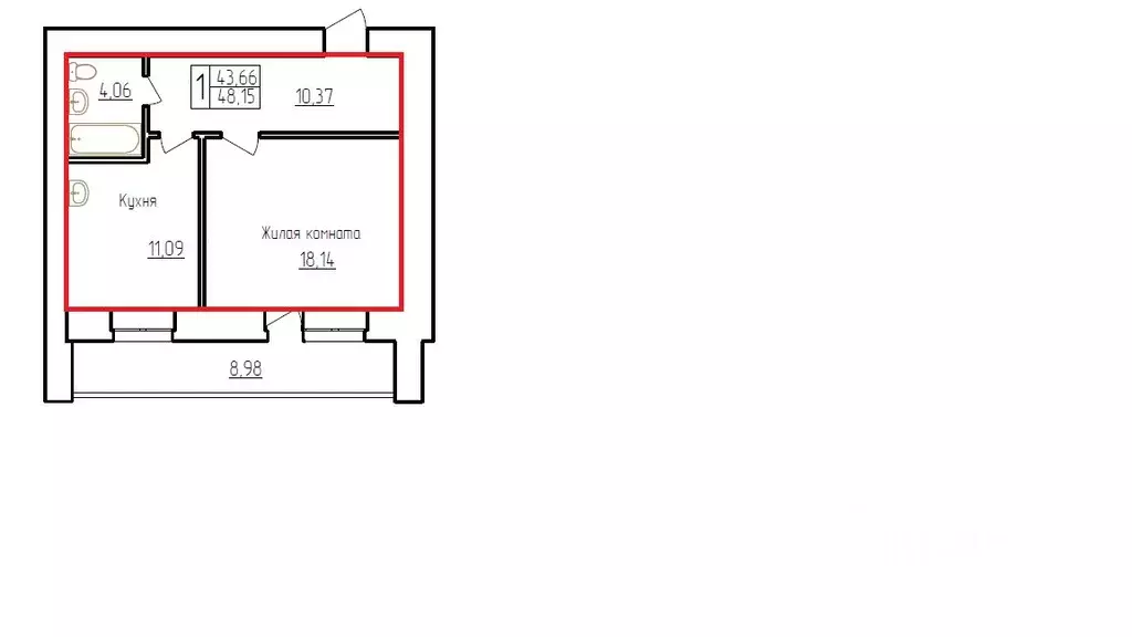 1-к кв. Амурская область, Благовещенск Заводская ул., 4/9 (48.15 м) - Фото 1