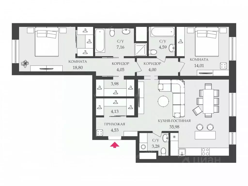 3-к кв. Санкт-Петербург Ждановская ул., 45 (109.6 м) - Фото 2