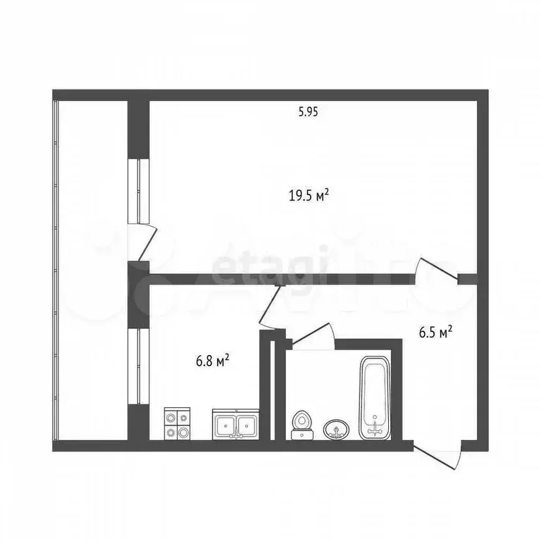 1-к. квартира, 39,1 м, 5/9 эт. - Фото 0