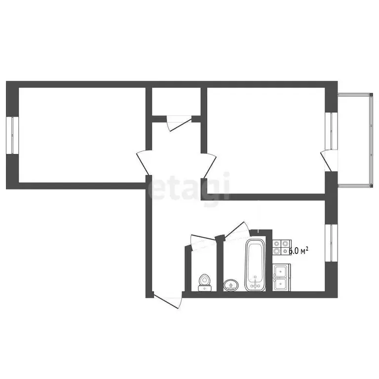 Квартира, 2 комнаты, 45.4 м - Фото 1