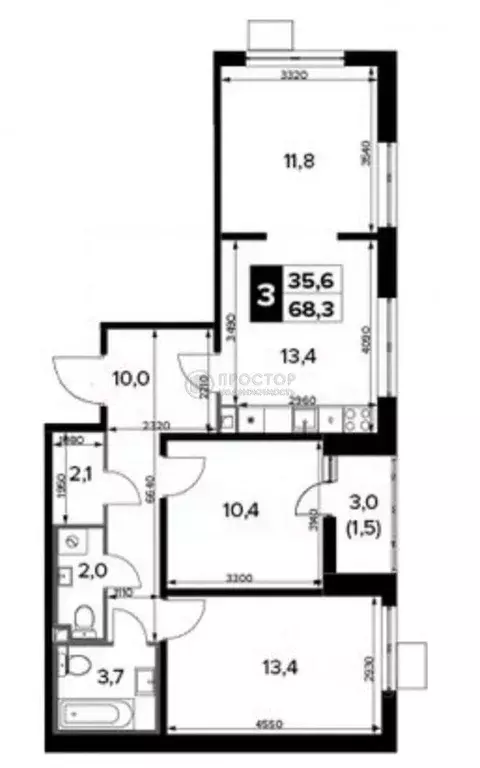 3-к кв. Москва Ленинградское ш., 228к5 (68.3 м) - Фото 1