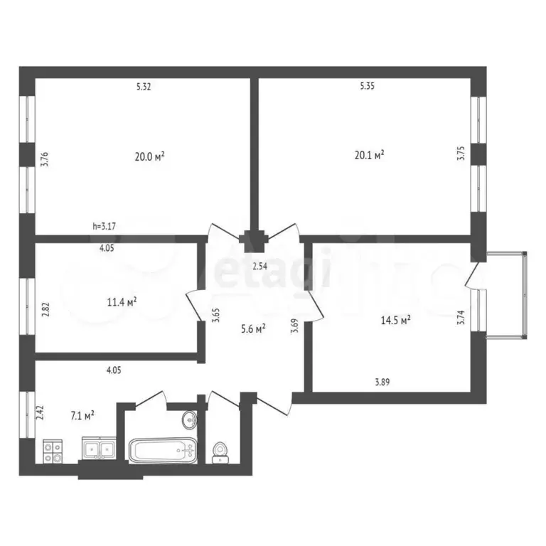 4-к. квартира, 86,1 м, 2/2 эт. - Фото 1