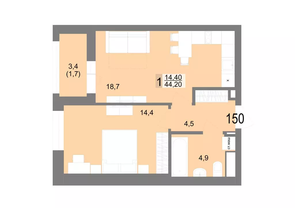 1-комнатная квартира: Екатеринбург, Посадская улица, 26 (44.2 м) - Фото 1