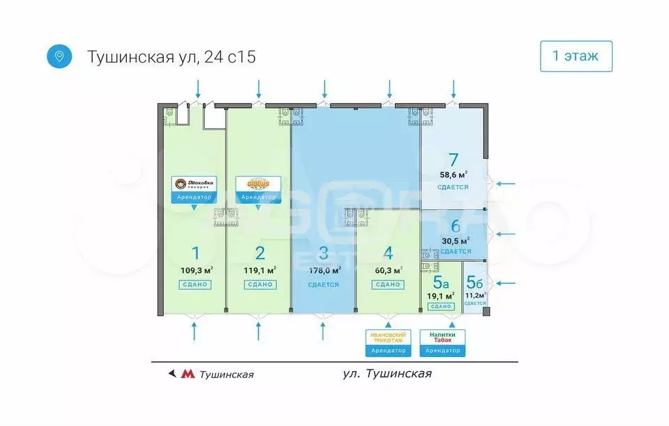 109,3 м2/Продажа торгового помещения/Тушинская/Арендный бизнес - Фото 0