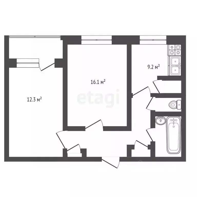 2-к кв. Ханты-Мансийский АО, Лангепас Солнечная ул., 16А (51.4 м) - Фото 2