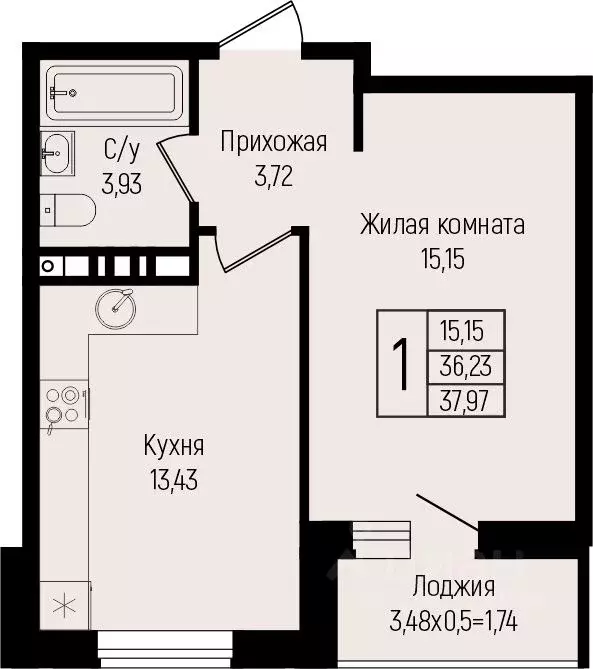 1-к кв. Краснодарский край, Краснодар ул. Михаила Барибана (37.97 м) - Фото 0